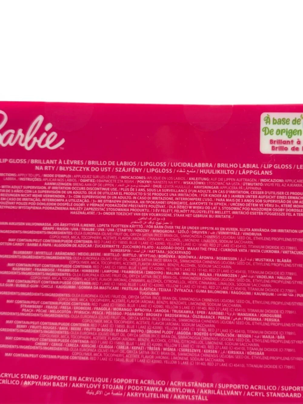 Barbie Plant Based Lip Gloss & Acrylic Storage, Display Stand NEW (No Doll)